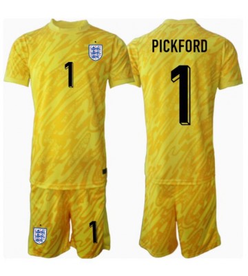 England Jordan Pickford #1 Målvakt Bortatröja Barn EM 2024 Kortärmad (+ Korta byxor)